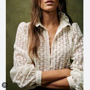 NWOT Sezane Cynthia White Floral Blouse - White - Size S/36